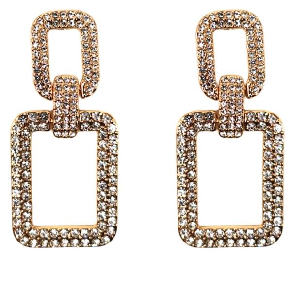 Rhinestone Link Square Earrings