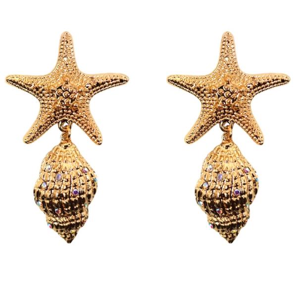 Metal W Rhinestone Sealife Post Dangle Earring