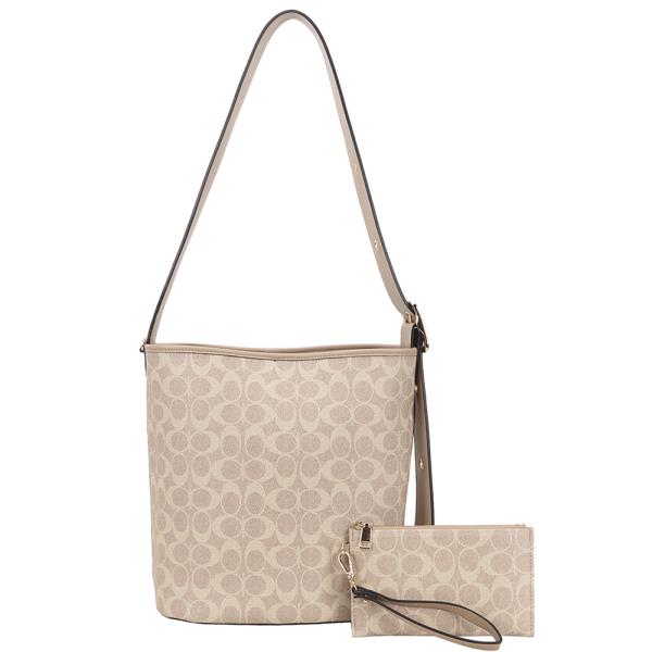 2IN1 Oval Print Shoulder Tote Bag W Clutch Set