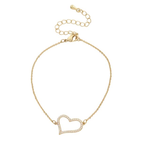 SODAJO Rhinestone Heart Charm Gold Dipped Bracelet