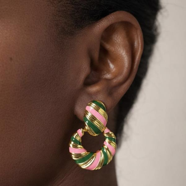 14K Gold Dipped Color Block Enamel Drop Earring