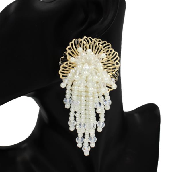 Pearl Beaded Tassel Statement Earring