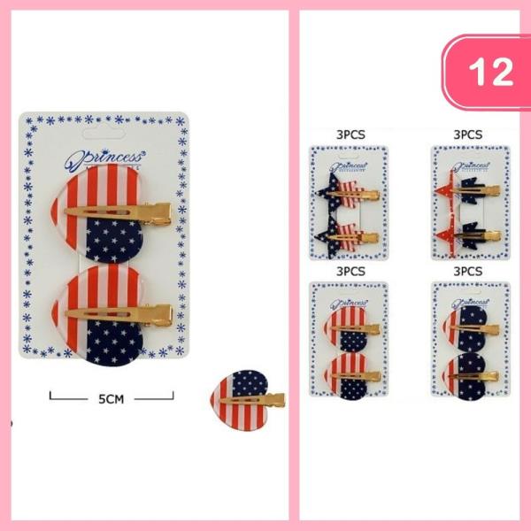 American Flag Heart Star Hair Clip (12 Units)