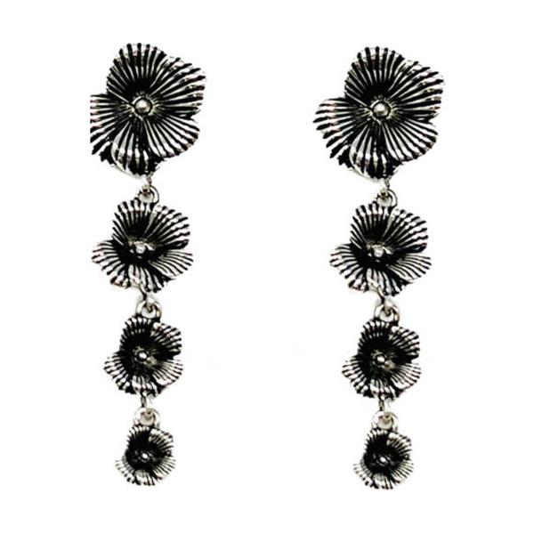 Metal Floral Linear Drop Earring