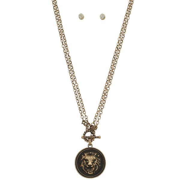 COIN MEDALLION PENDANT NECKLACE EARRING SET