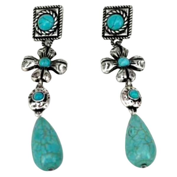 Western Turquoise Cross Drop Earring