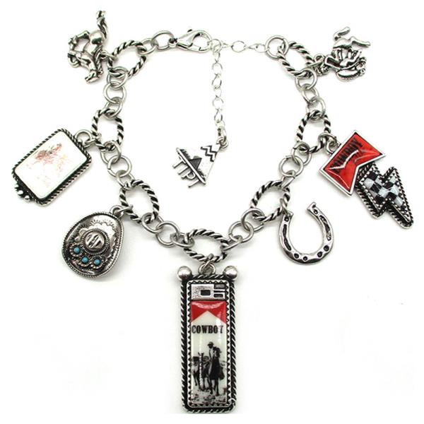 Western Cowboy Theme Charm Bracelet