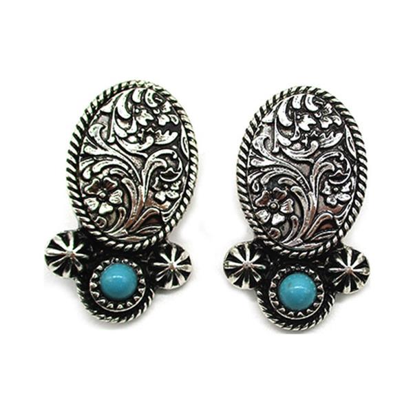 Western Oval Engraved TQ Earring