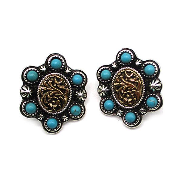 Western Small Oval Engraved TQ Earring