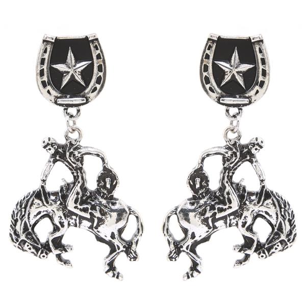 Rodeo Bucking Horse Rider Star Design Earring