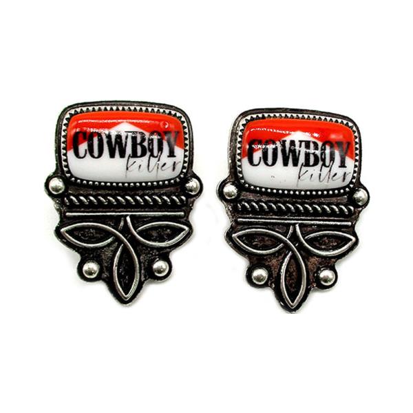 Western Red Cowboy Killer Boot Stitch Earring