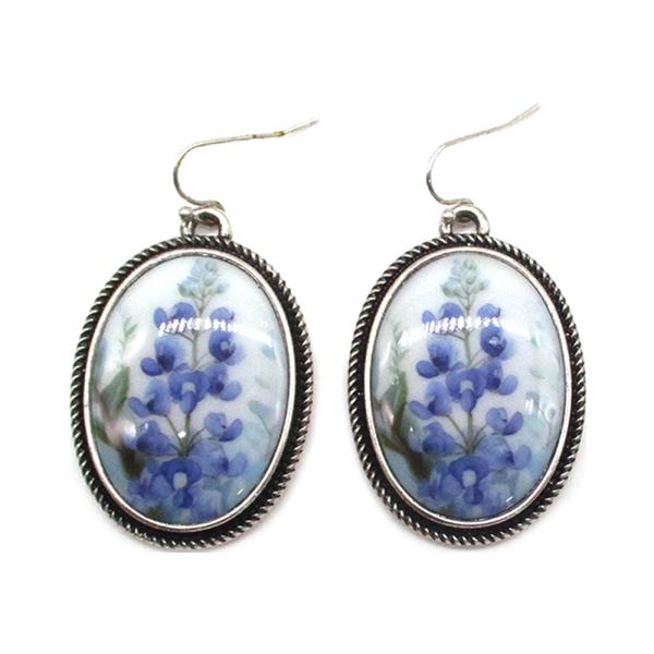 Western Oval Blue Bonnet Earrings