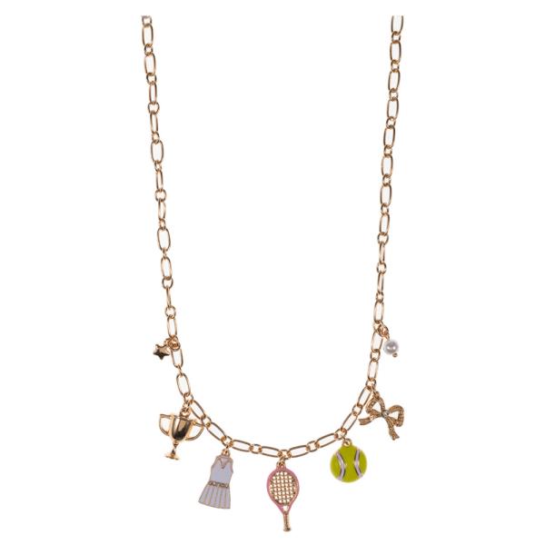 Tennis Themed Metal Charms Short Necklace