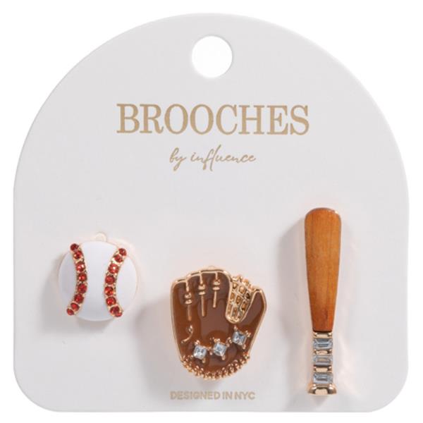 Baseball, Gloves and Bat Enamel 3 Set Brooch