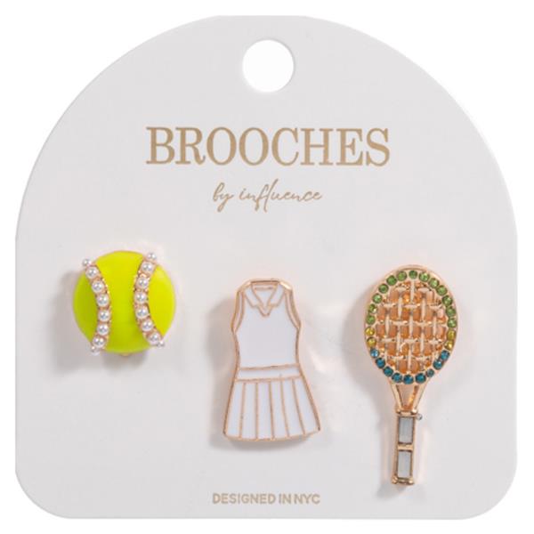 Tennis Ball Racket Dress Enamel 3 Set Brooch