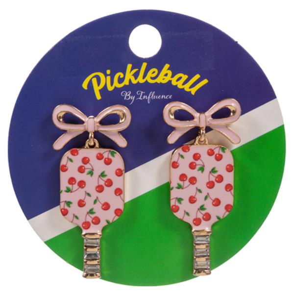 Bow Post With Printed Pickleball Racket Earring