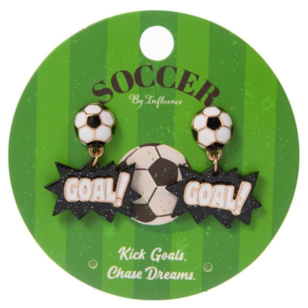 Soccer Ball W Bow Goal Sign Enamel Earring