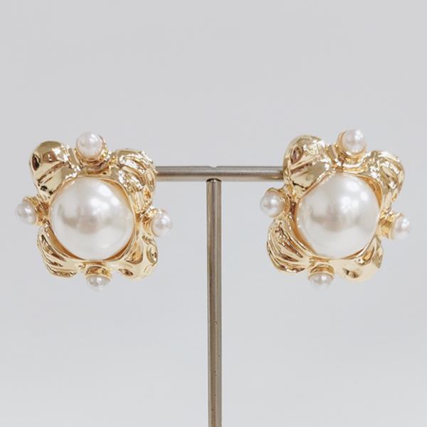 Gold Large Pearl Post Earring