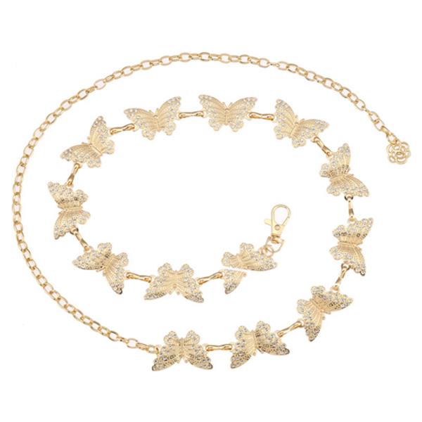 Rhinestone Metal Butterfly Link Chain Belt