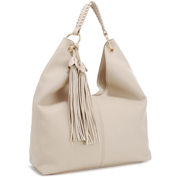 TEXTURED TASSEL DESIGN HOBO BAG