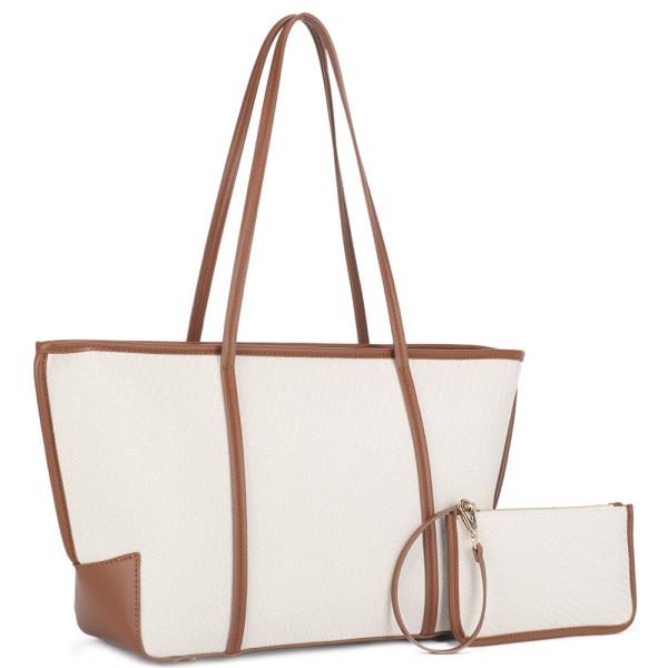 2IN1 Two Tone Shoulder Tote Bag W Clutch Set