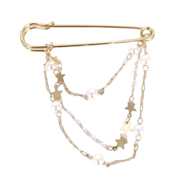 PEARL STAR CHAIN MULTI LAYER BROOCH