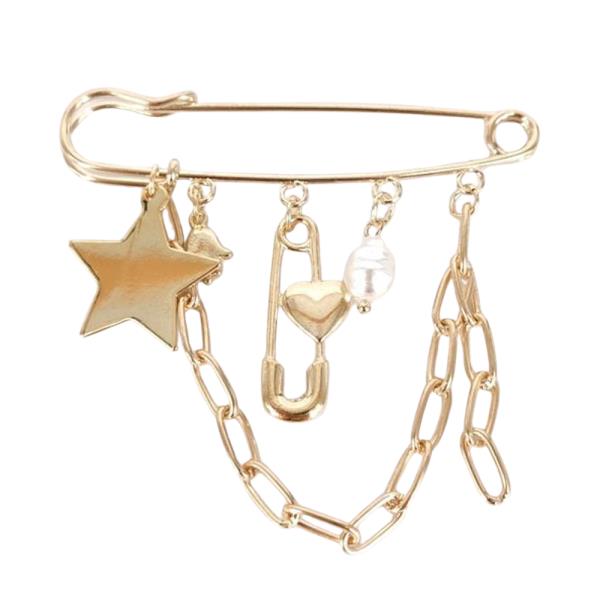 METAL STAR CHAIN MULTI CHARM BROOCH