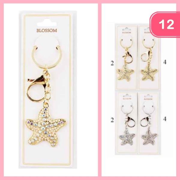 Rhinestone Starfish Keychain (12 Units)