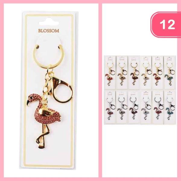 Rhinestone Flamingo Keychain (12 Units)