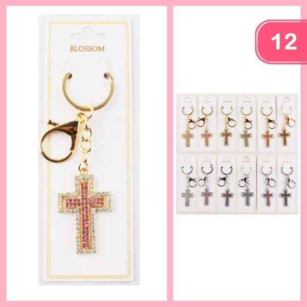 Rhinestone Cross Keychain (12 Units)