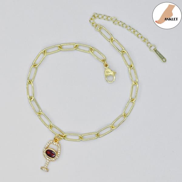 WINEGLASS/S.STEEL CLIP CHAIN ANKLET