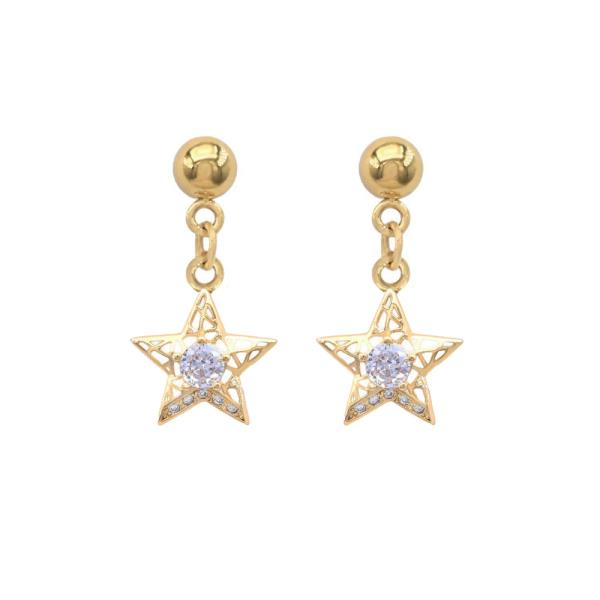 CZ Stainless Steel Star Post Dangle Earring