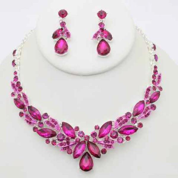 Crystal Stone Teardrop Necklace Earring Set
