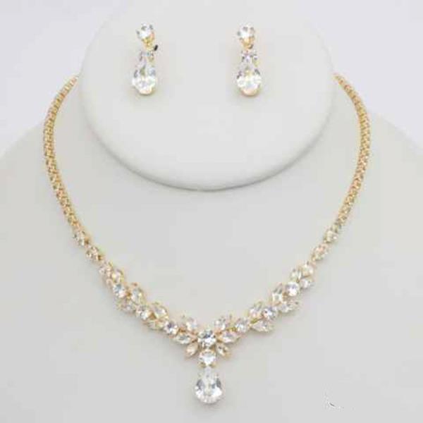 CZ Drop Pendant Cluster Necklace Earring Set