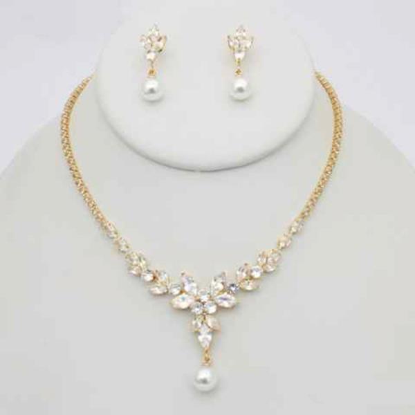 CZ Drop Pendant Cluster Necklace Earring Set