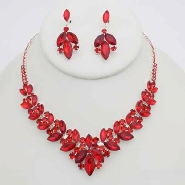 Crystal Teardrop Cluster Necklace Earring Set