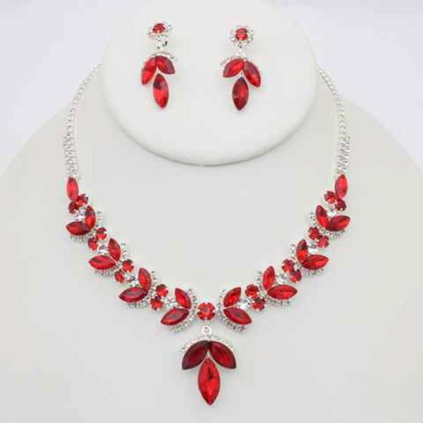 Crystal Teardrop Drop Cluster Necklace Earring Set
