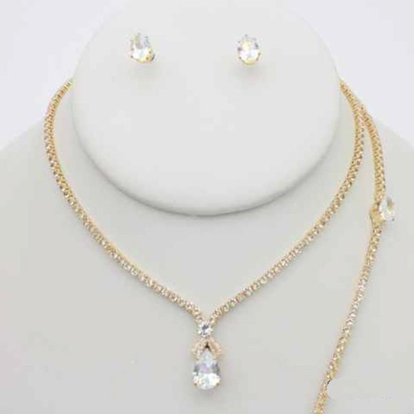 CZ Drop Pendant Necklace Earring Bracelet Set