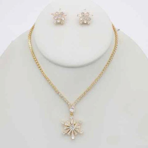 CZ Starburst Pendant Necklace Earring Set