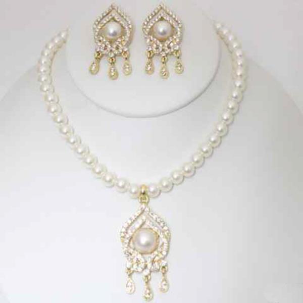 Pearl Ornate Drop Pendant Necklace Earring Set