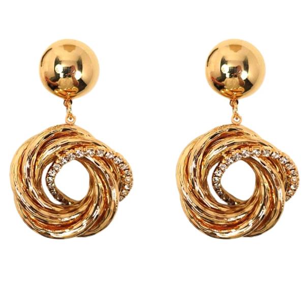 Round Metal W Stone Drop Clip on Earring