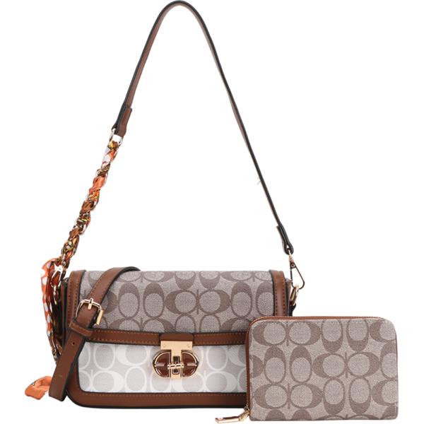 2IN1 Monogram Faux Leather Crossbody Bag Wallet