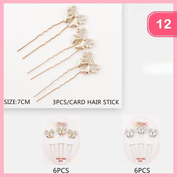 Rhinestone Bow Hair Pins (12 Units)