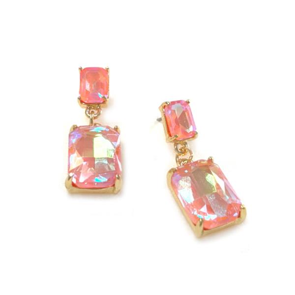 Linked Square Glass Post Earring