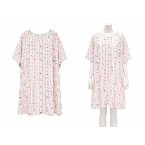 STRIPE FLOWER PRINT SHORT SLEEVE LOOSE PAJAMA DRESS