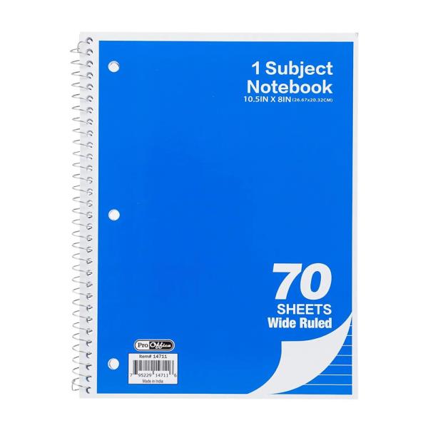 Pro Office 1 Subject Wide Ruled Notebook, 70 Sheets
