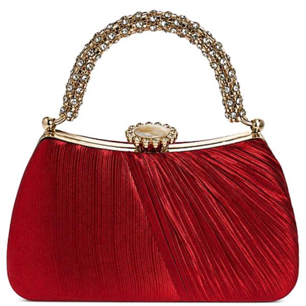 FASHION PLEATED RHINESTONE EMBELLISHED HANDLE EVENING CLUTCH BAG