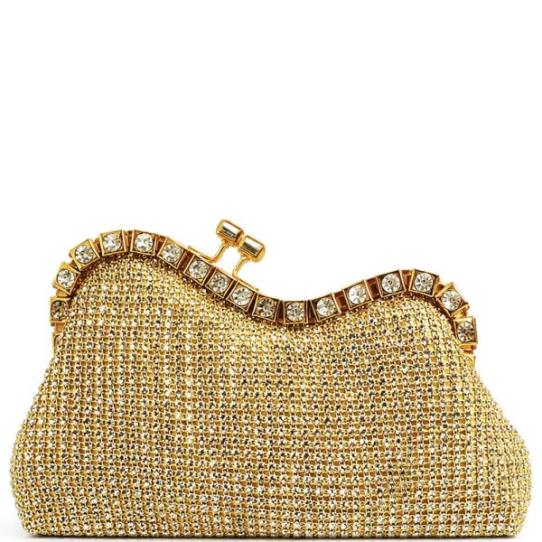 RHINESTONE CRYSTAL WAVE DESIGN EVENING CLUTCH BAG