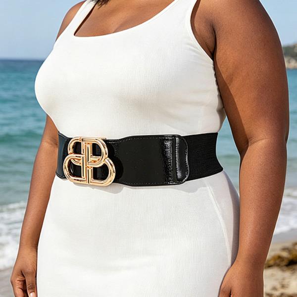 VEGAN LEATHER METAL BUCKLE ELASTIC BELT