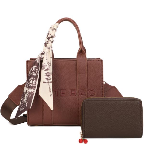Scarf Wrap Handle Tote Bag Wallet Set